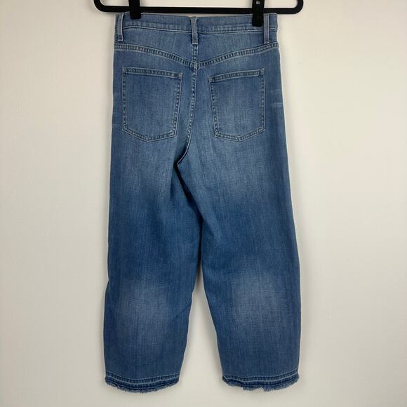 Uniqlo Womens High Rise Regular Fit Crop Wide Leg Medium Blue Denim Jeans 25 - Picture 2 of 9